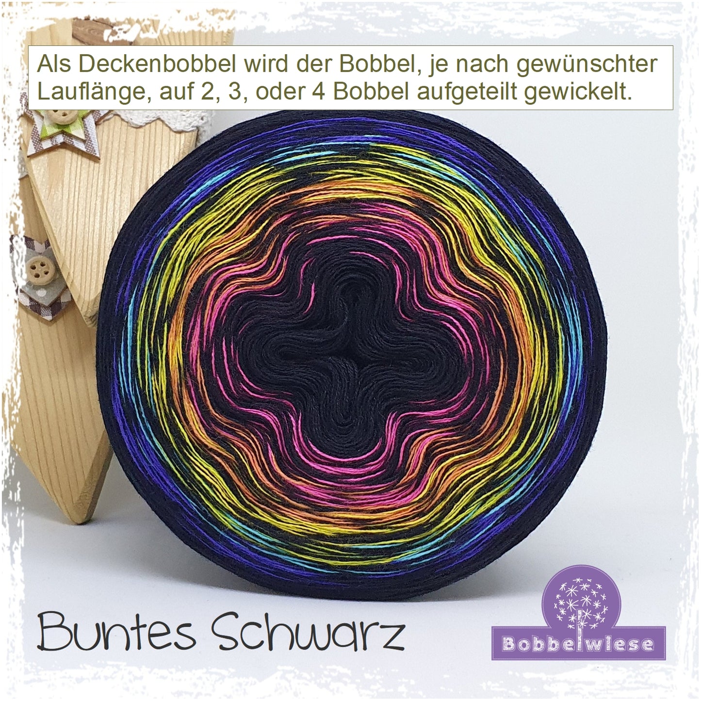 Deckenbobbel "Buntes Schwarz", große Lauflängen, mehrteilig