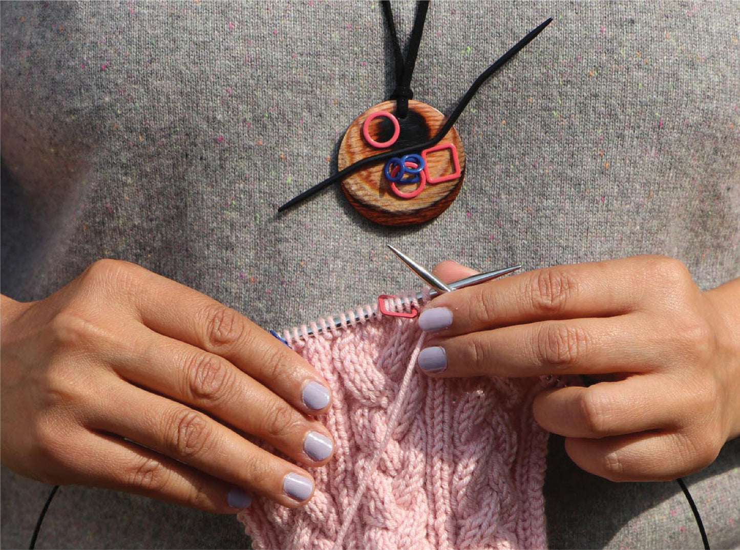 KnitPro Set Magnetische Kette für Strickerinnen, Natural Hues, mit Stoffbeutelchen