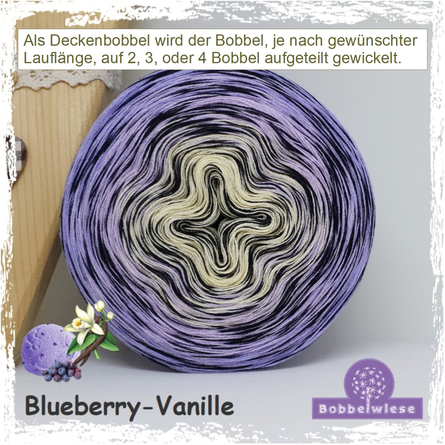 Deckenbobbel / mehrteiliger Bobbel "Blueberry Vanille", große Lauflängen wählbar