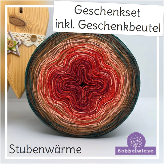 Geschenkset Bobbel "Stubenwärme" 4fädig, 1000mLL, inkl. Geschenkbeutel Samt "grün"