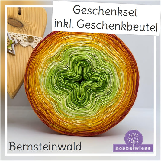 Geschenkset Bobbel "Bernsteinwald" 4fädig, inkl. Geschenkbeutel "orange"