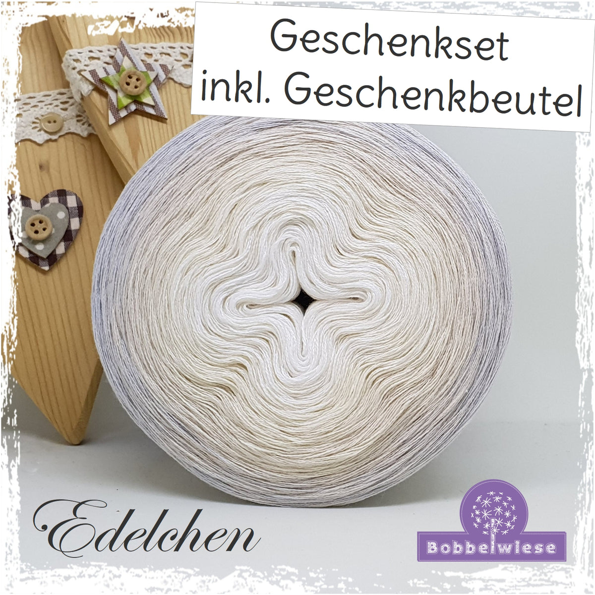 Geschenkset Bobbel "Edelchen" 4fädig, inkl. Geschenkbeutel "von Herzen"