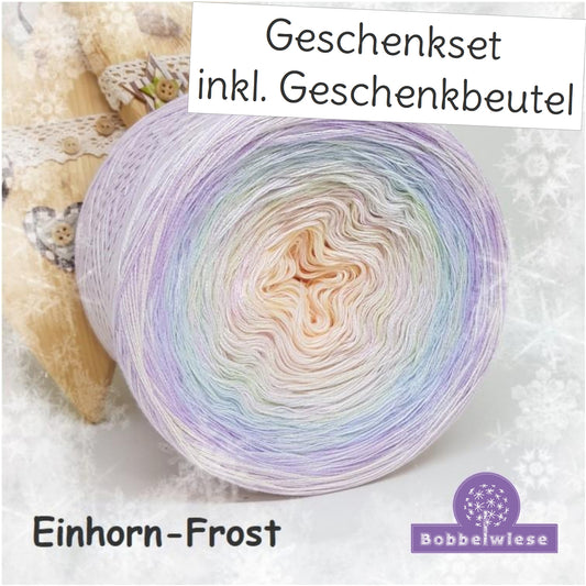 Geschenkset Bobbel "Einhorn-Frost" 4fädig, inkl. Geschenkbeutel "Schneeflocke"