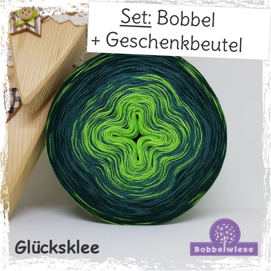 Geschenkset Bobbel "Glücksklee" 4fädig, 1000mLL, inkl. Geschenkbeutel Samt "grün"