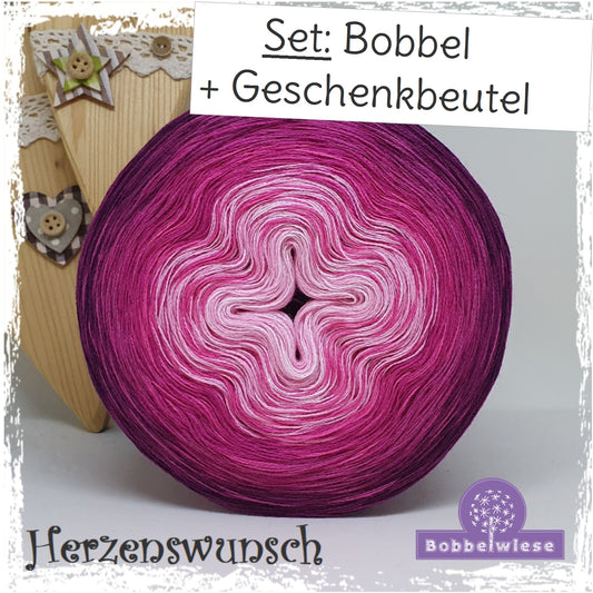 Geschenkset: Bobbel "Herzenswunsch" mit Geschenkbeutel "Filled with Love"