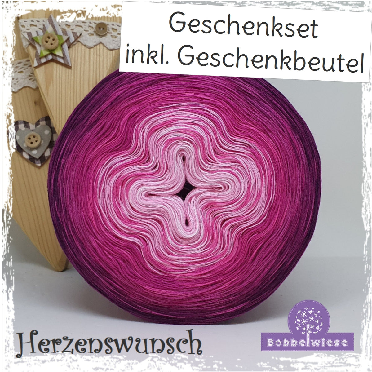 Geschenkset Bobbel "Herzenswunsch" 4fädig, inkl. Geschenkbeutel "von Herzen"