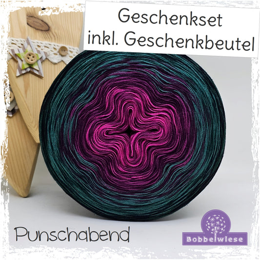 Geschenkset Bobbel "Punschabend" 4fädig, inkl. Geschenkbeutel Samt "grün"