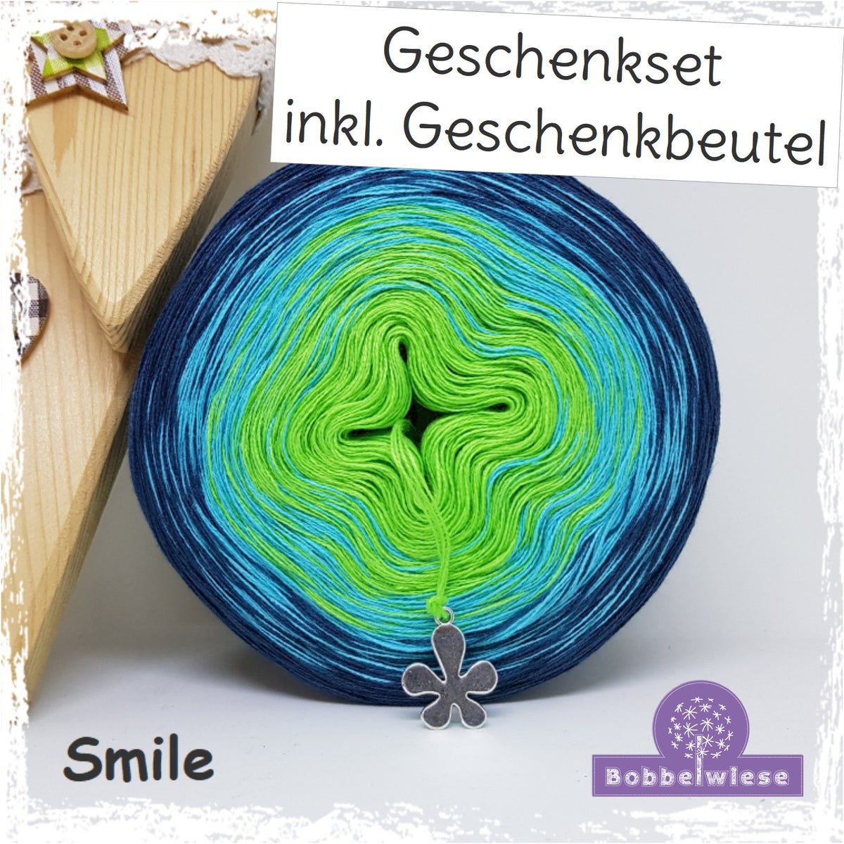 Geschenkset Bobbel "Smile" 4fädig, inkl. Geschenkbeutel "Filled with Love"