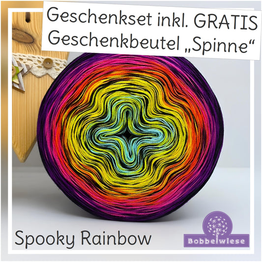Geschenkset Bobbel "Spooky Rainbow" 4fädig, 1000mLL, inkl. Geschenkbeutel "Spinne" (versandfertig)