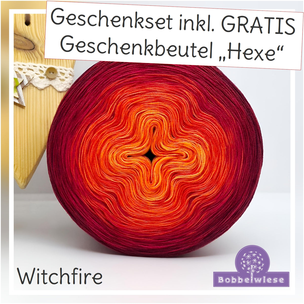 AKTION Geschenkset Bobbel "Witchfire" 4fädig, inkl. Geschenkbeutel "Hexe"