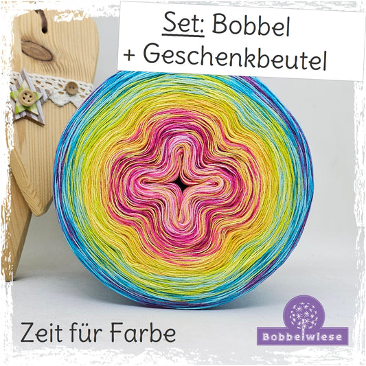 Geschenkset Bobbel "Zeit für Farbe" 4fädig, 1000mLL, inkl. Geschenkbeutel "pink"