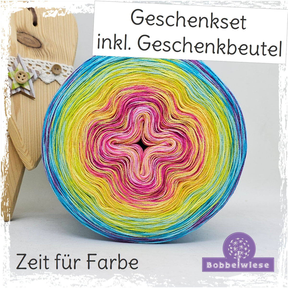 Geschenkset Bobbel "Zeit für Farbe" 4fädig, inkl. Geschenkbeutel "pink"
